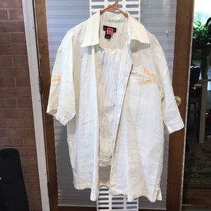 Men’s beige linen stripe casual pantsuit